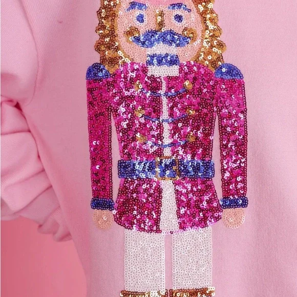 Adorable! Nutcracker pastel pink sequin Christmas sweater crew neck pullover 🎄 - Picture 4 of 8